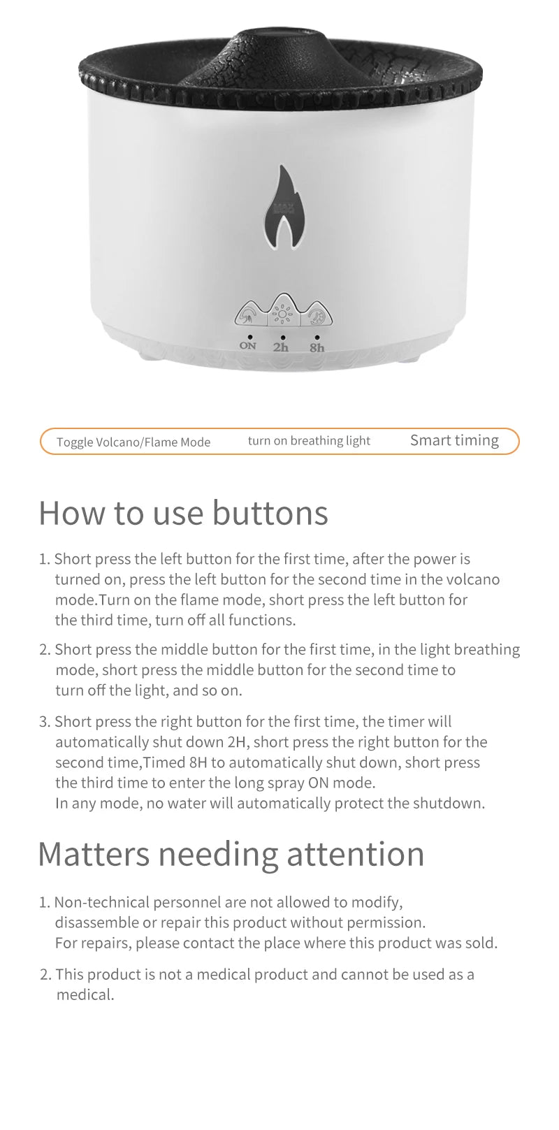 Humidifier Aromatherapy Flame Volcano Light