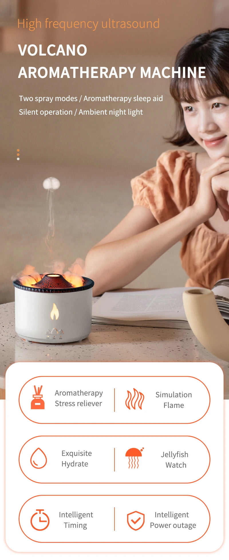 Humidifier Aromatherapy Flame Volcano Light